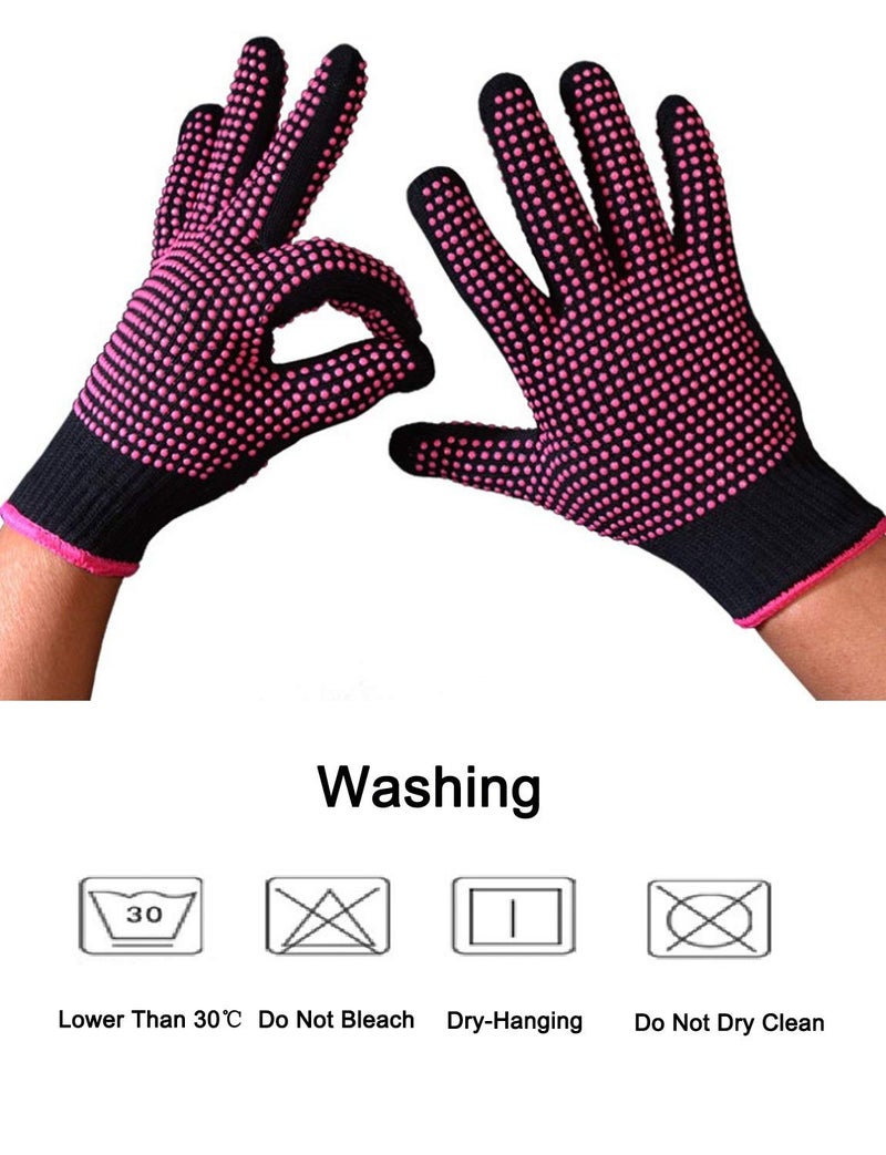 AFT90 Heat Resistant Glove for Hair Styling, Curling Iron, Flat Iron and Curling Wand, Pink Edge, Silicone Bump, 1 Piece - Image 3